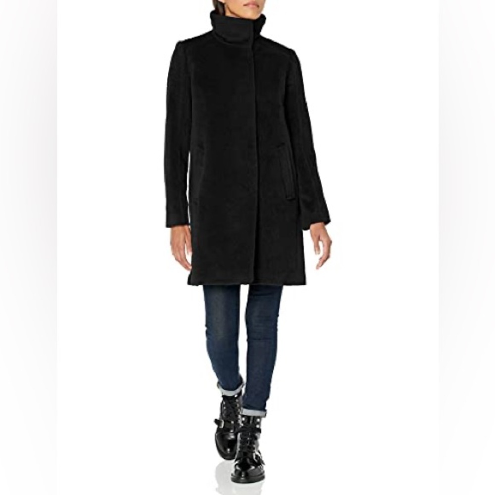 Cole Haan Women's Alpaca Blend Topper Coat, Black, 8